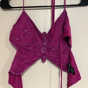 Purple Beaded Butterfly Top